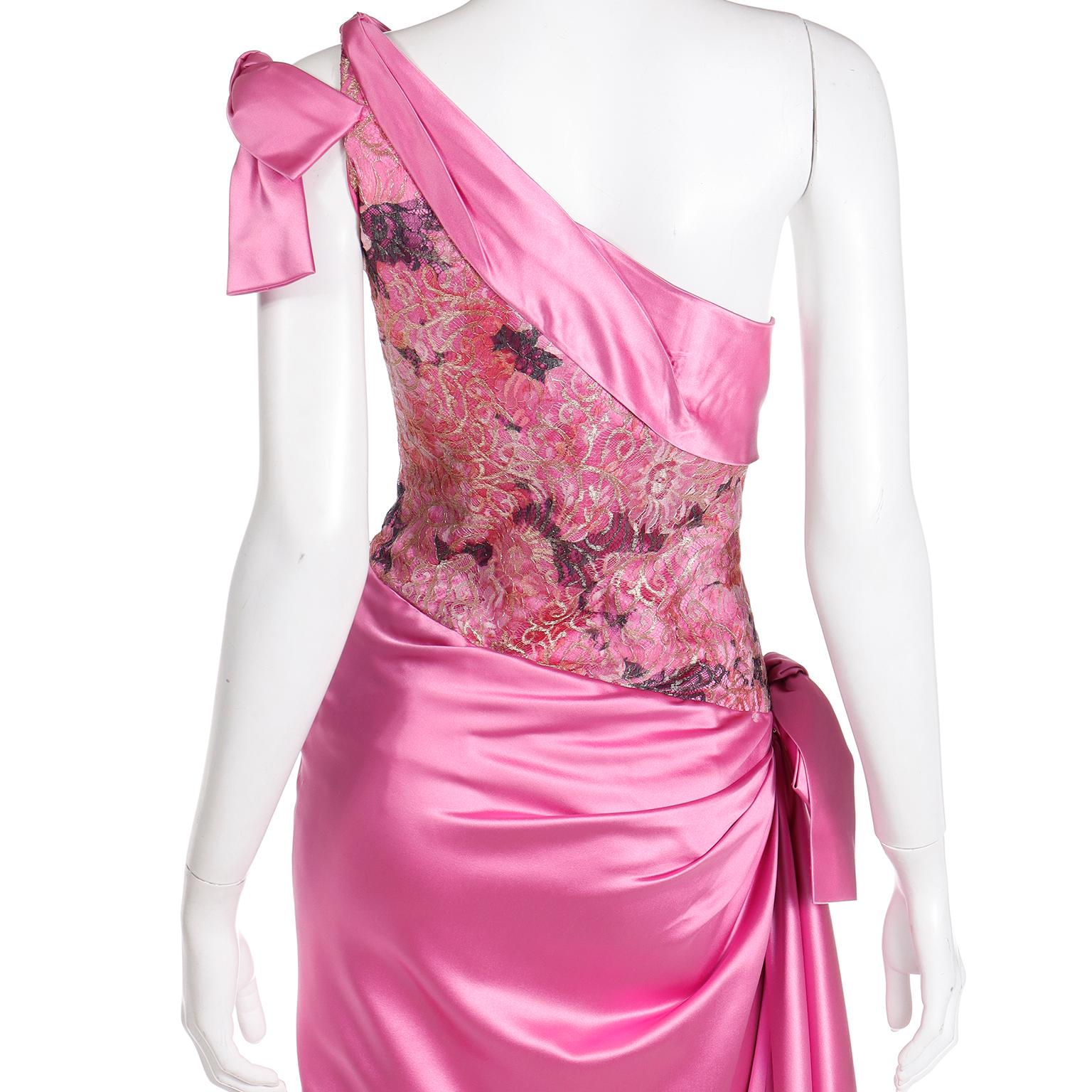 Bellville Sassoon Vintage Pink Silk Satin One Shoulder Evening Gown W Wrap For Sale 7