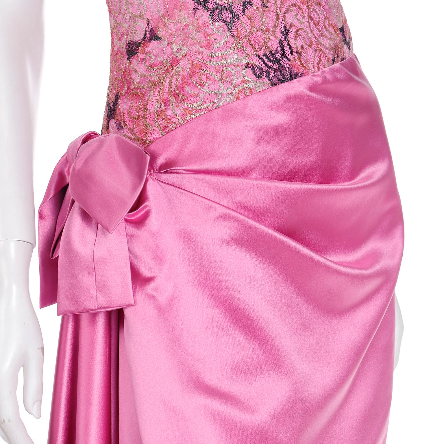 Bellville Sassoon Vintage Pink Silk Satin One Shoulder Evening Gown W Wrap For Sale 8