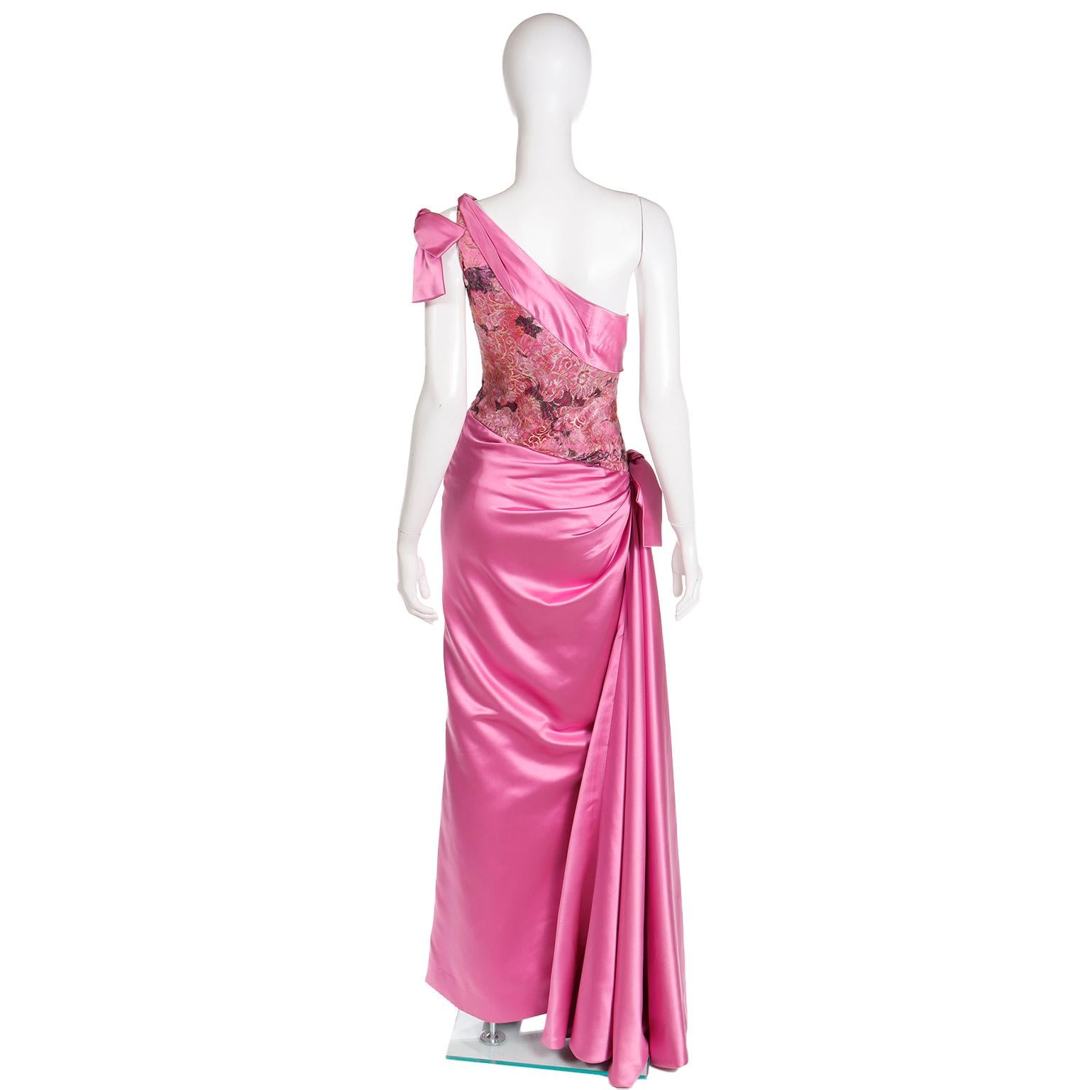 Bellville Sassoon Vintage Pink Silk Satin One Shoulder Evening Gown W Wrap For Sale 1