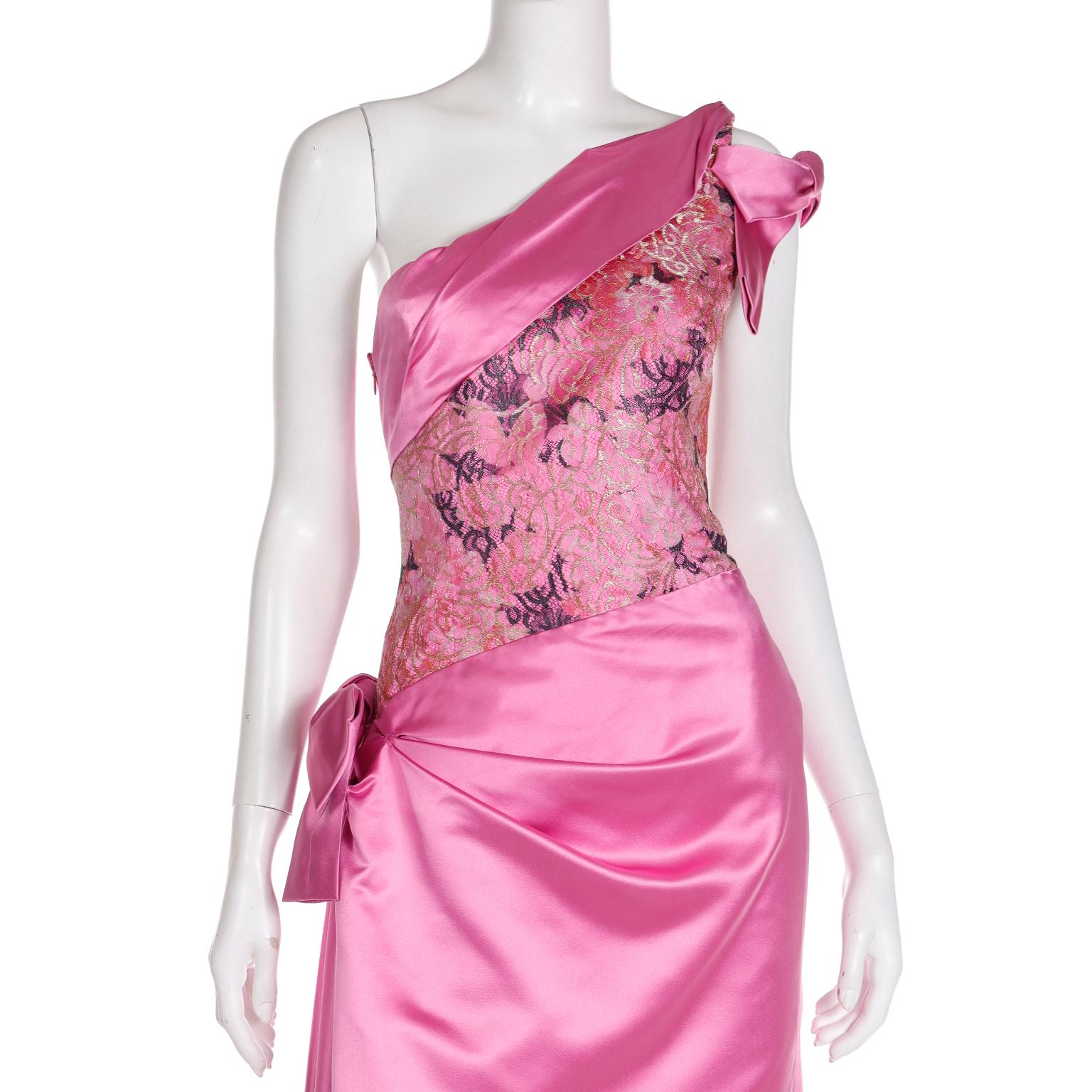 Bellville Sassoon Vintage Pink Silk Satin One Shoulder Evening Gown W Wrap For Sale 4