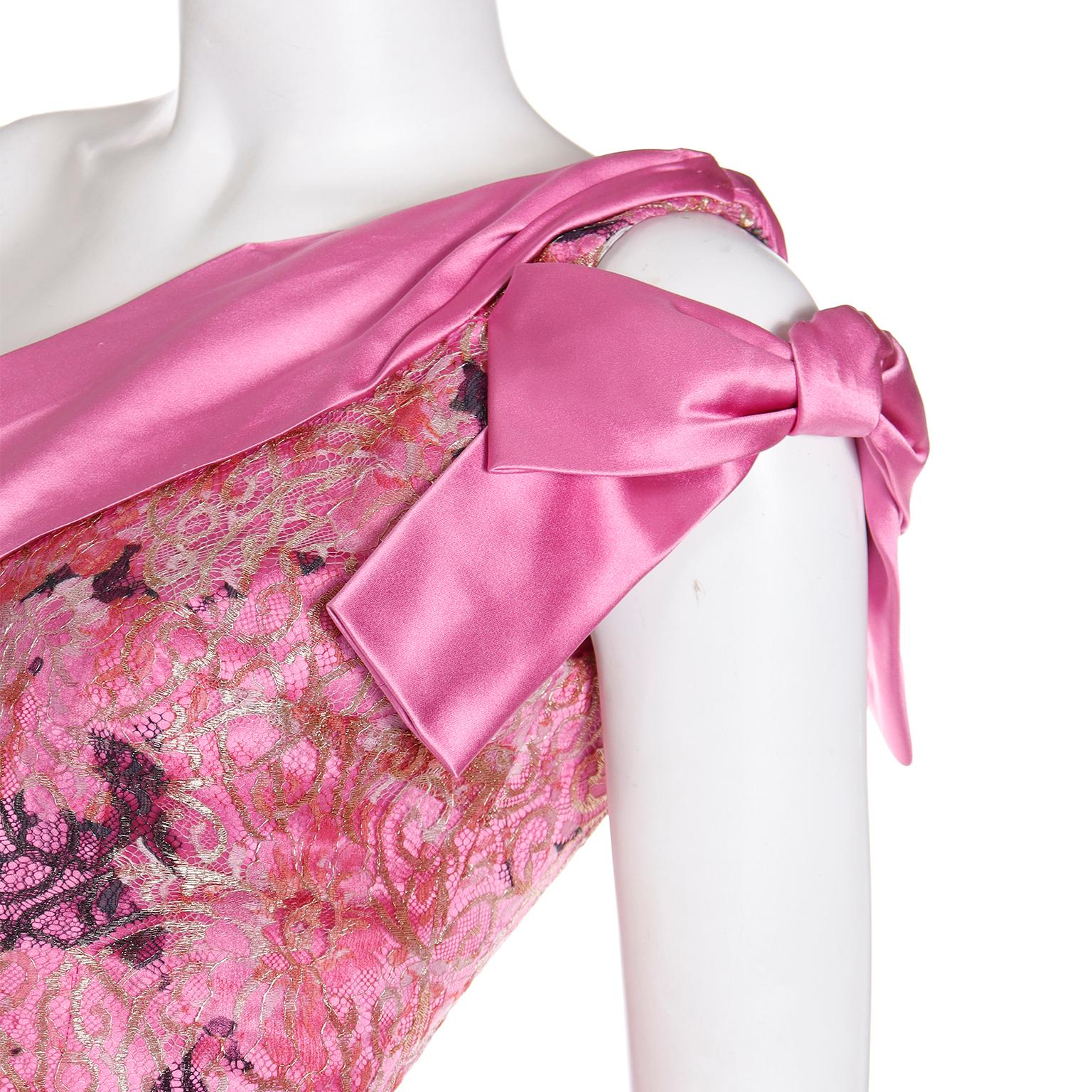 Bellville Sassoon Vintage Pink Silk Satin One Shoulder Evening Gown W Wrap For Sale 5