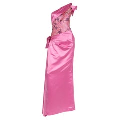 Bellville Sassoon Vintage Pink Silk Satin One Shoulder Evening Gown W Wrap