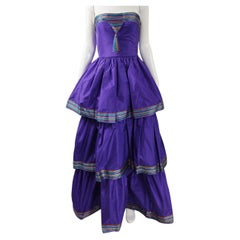 Bellville Sassoon Vintage Purple Silk Taffeta Strapless Tiered 80s Evening Dress