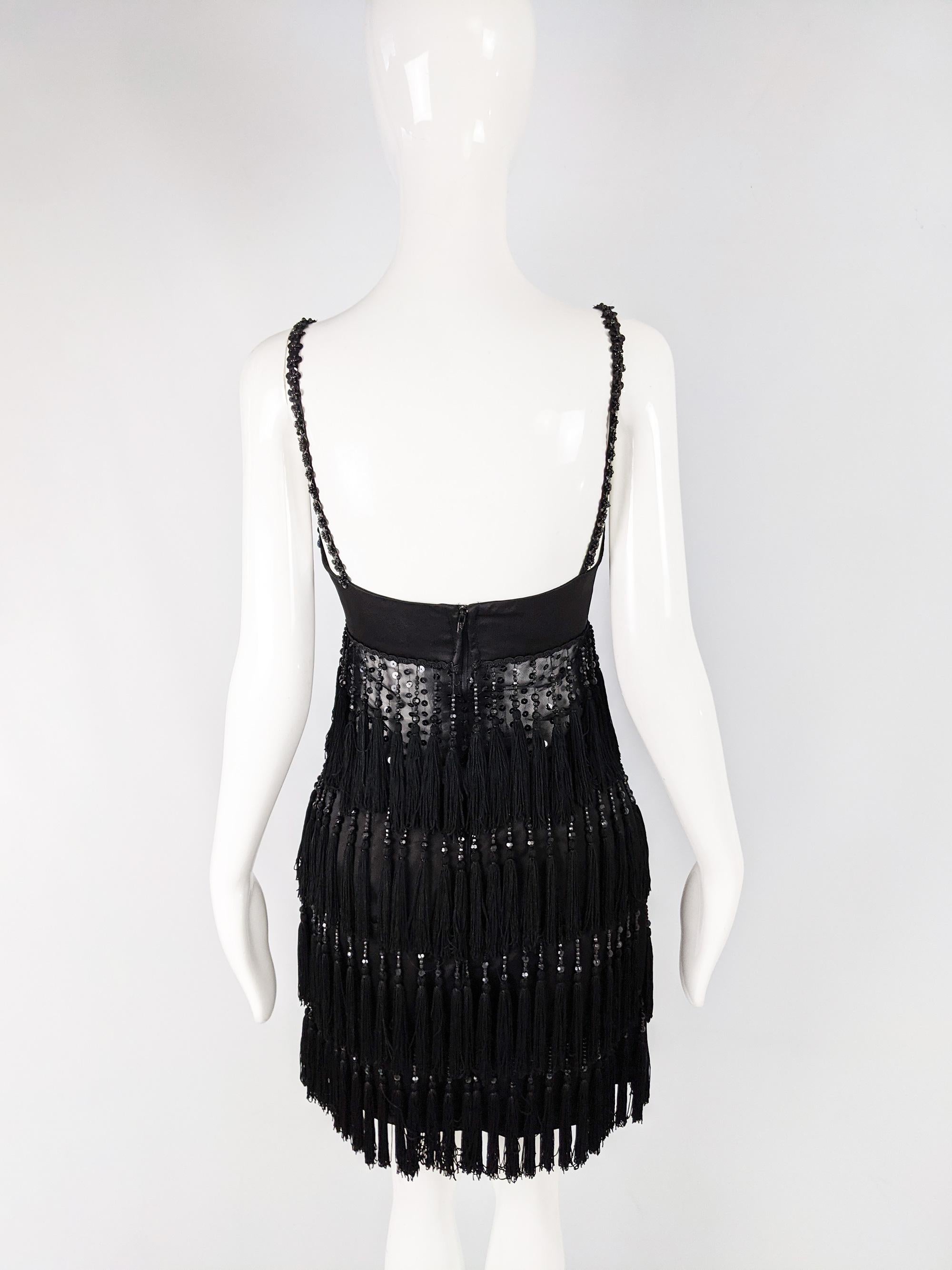 Bellville Sassoon Vintage Sheer Black Beaded & Fringed Flapper Dress 1