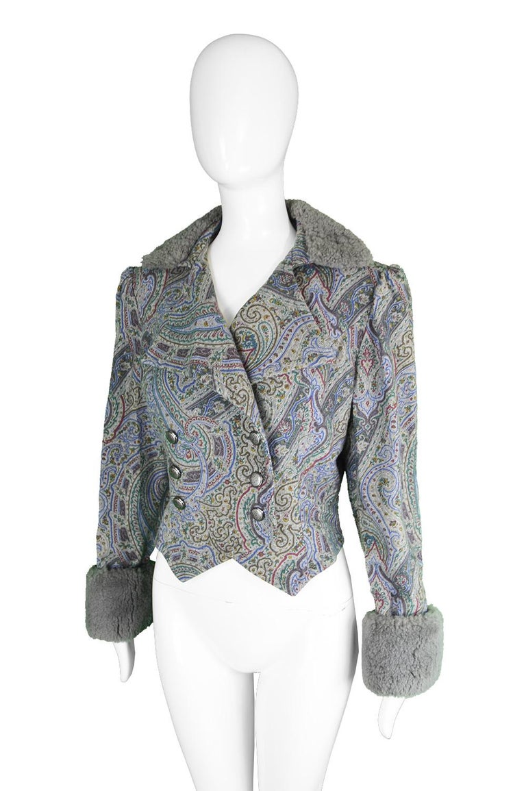 Bellville Sassoon Vintage Wool Paisley Jacket with Real Shearling Cuffs ...