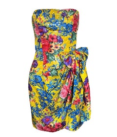 Bellville Sassoon Yellow Floral Silk & Sequined Cocktail Dress, 1980s