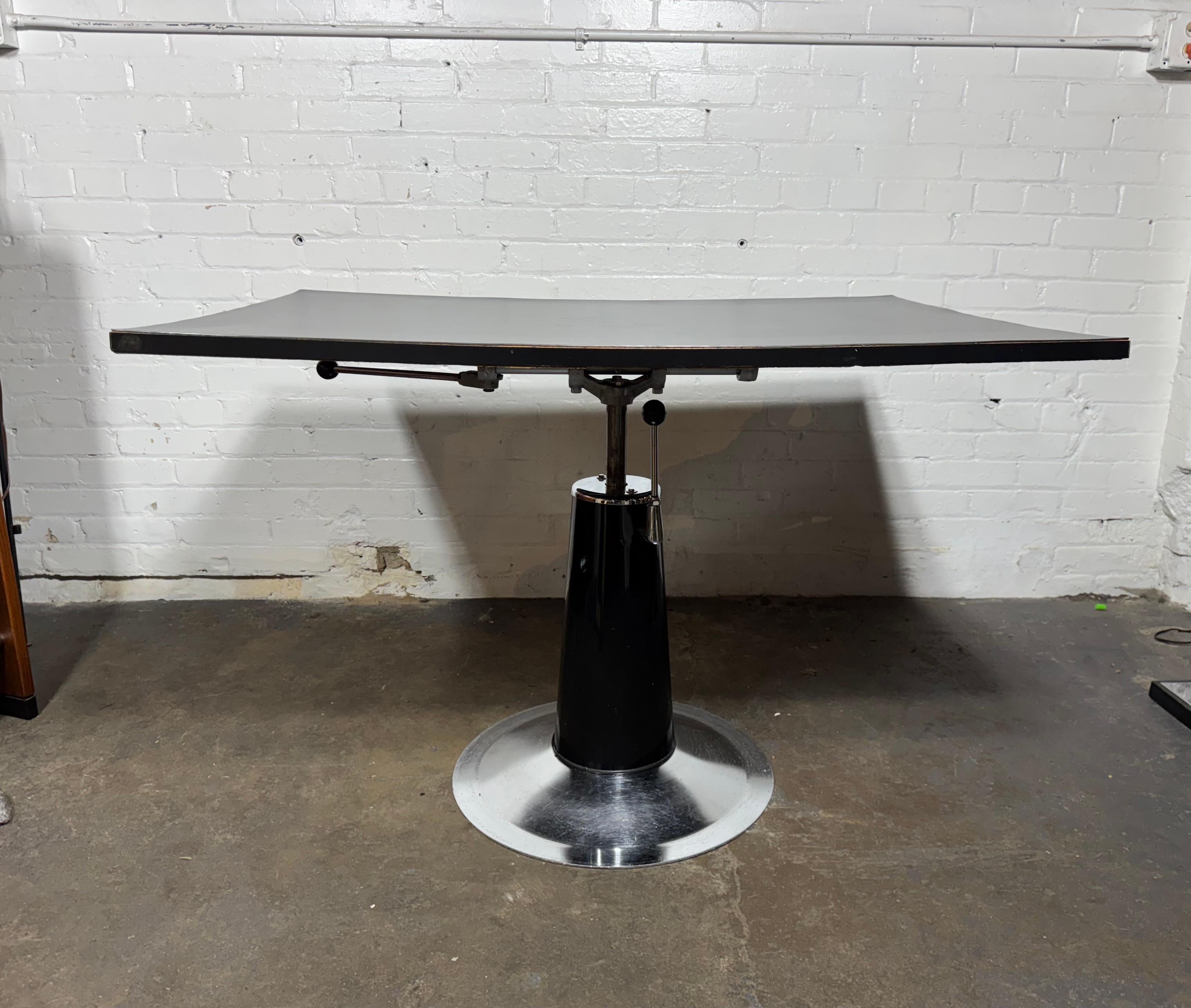 American Belmont Adjustable Hydraulic Architectural Drafting / Work Table, Art Deco Style For Sale
