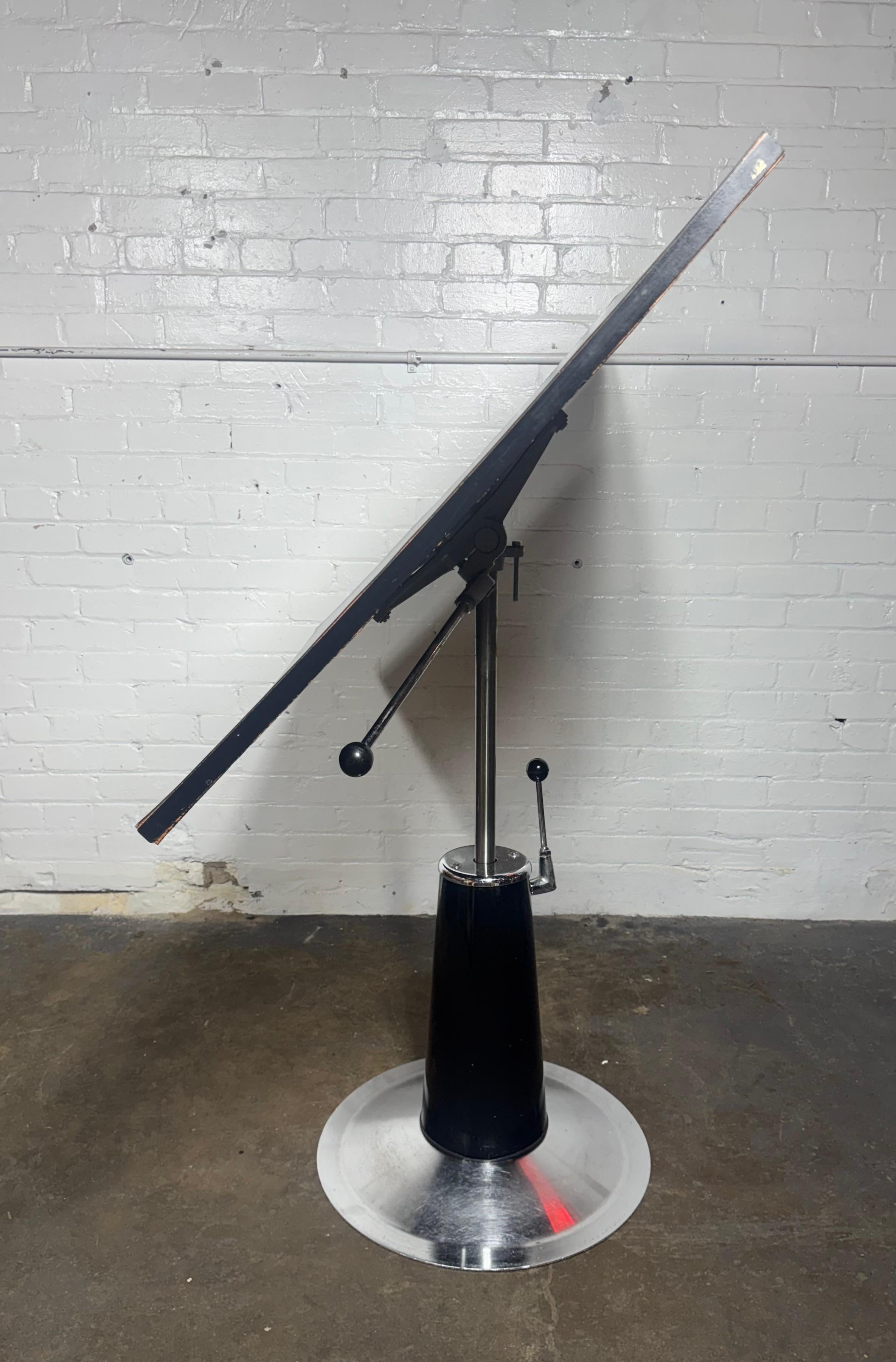 Belmont Adjustable Hydraulic Architectural Drafting / Work Table, Art Deco Style For Sale 3