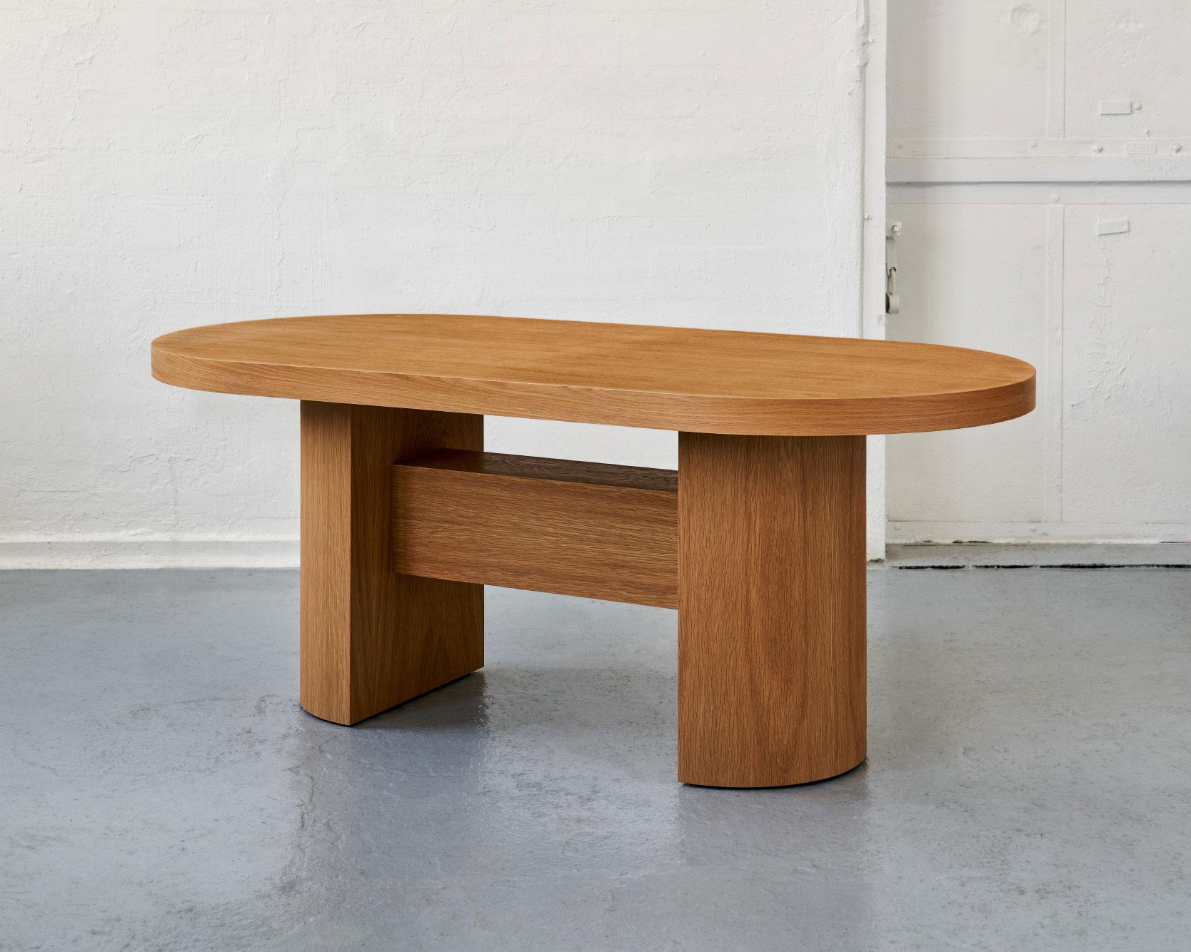 North American Belmont modern Dining Table in White Oak wood veneer 