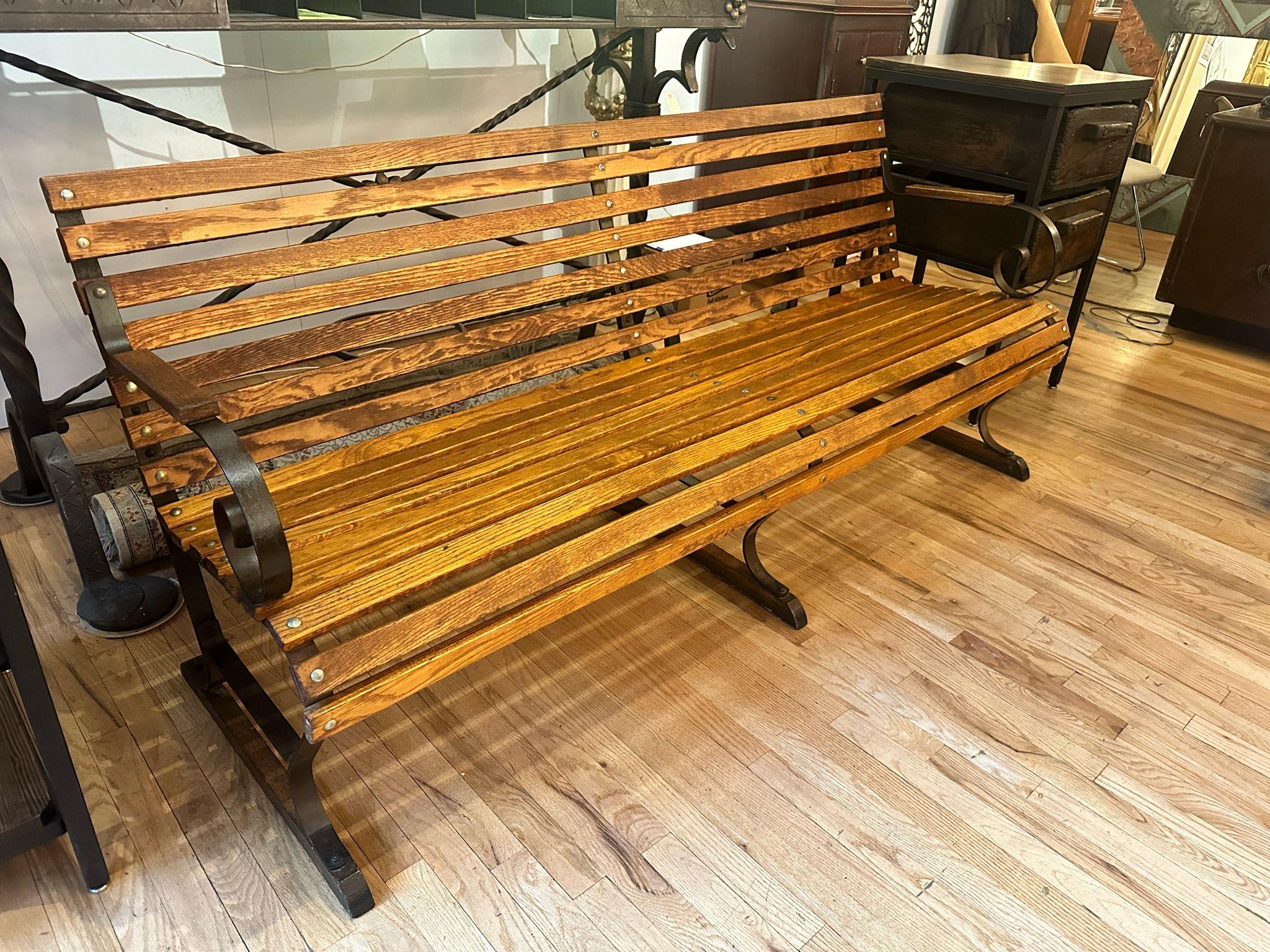 20th Century Belmont Park NY Horse Racetrack Oak & Iron Park Bench