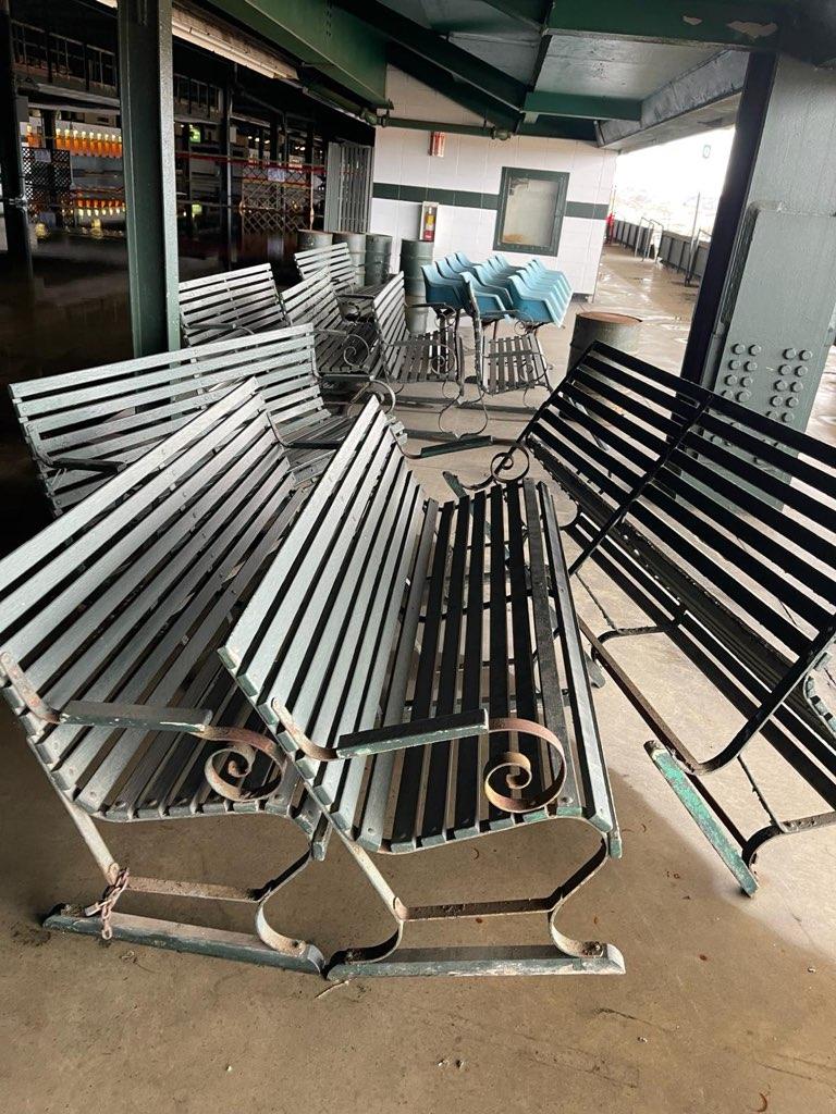 Belmont Park Racetrack Green Oak & Iron Outdoor Bench 4