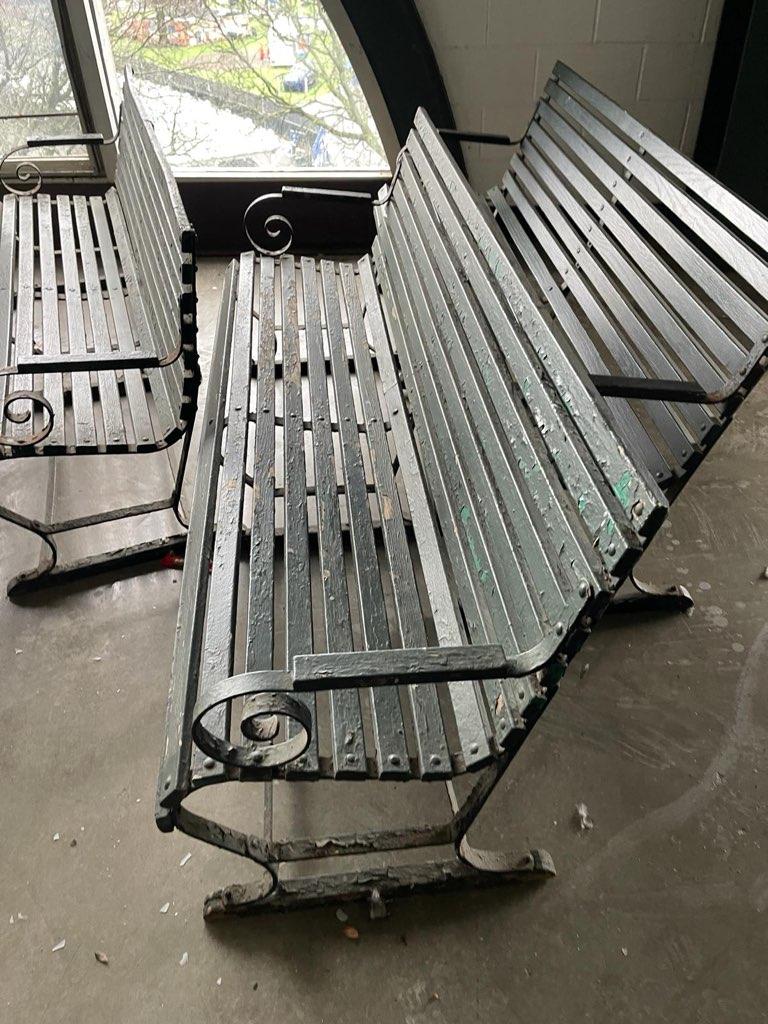 Belmont Park Racetrack Green Oak & Iron Outdoor Bench 5