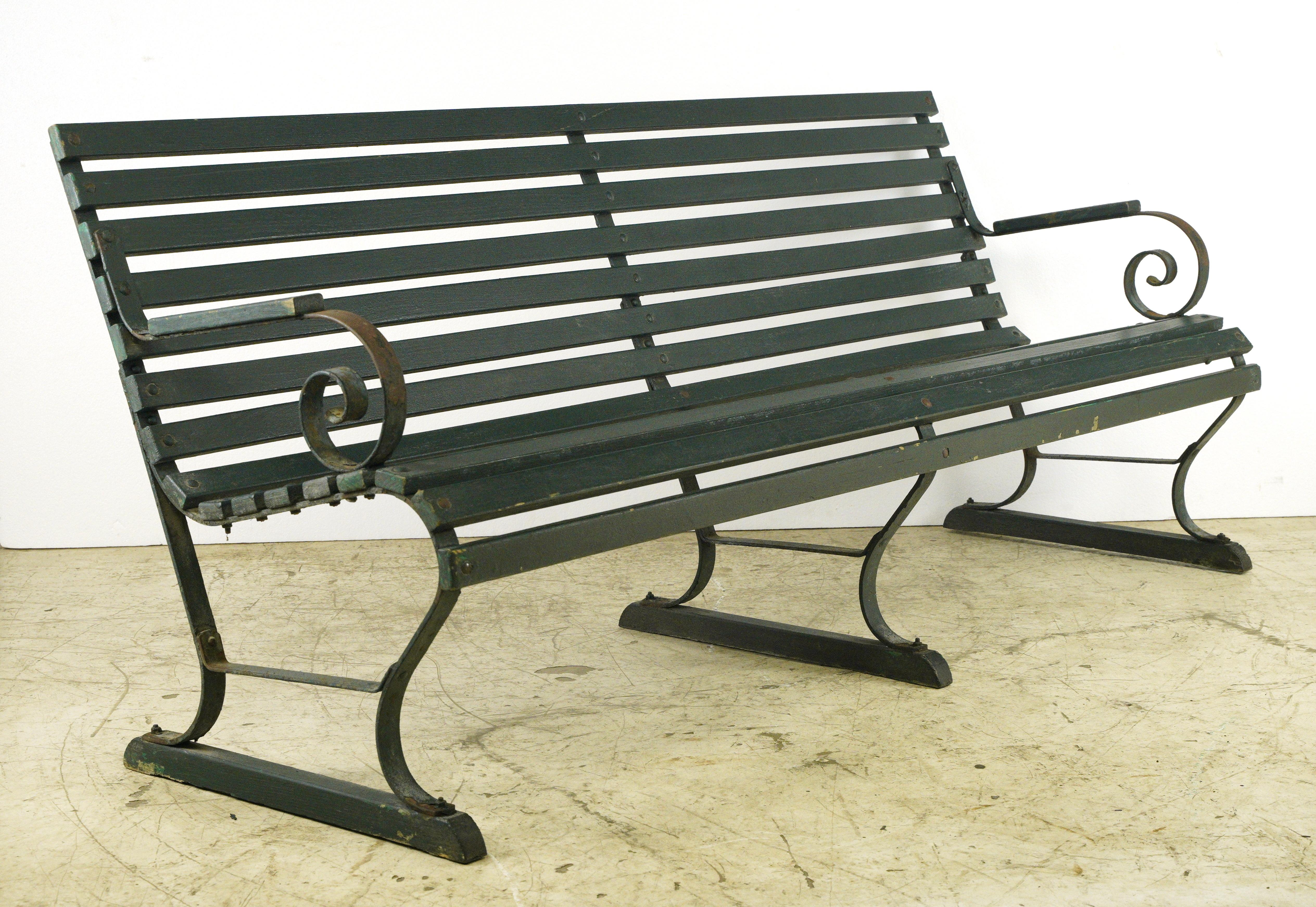 American Belmont Park Racetrack Green Oak & Iron Outdoor Bench