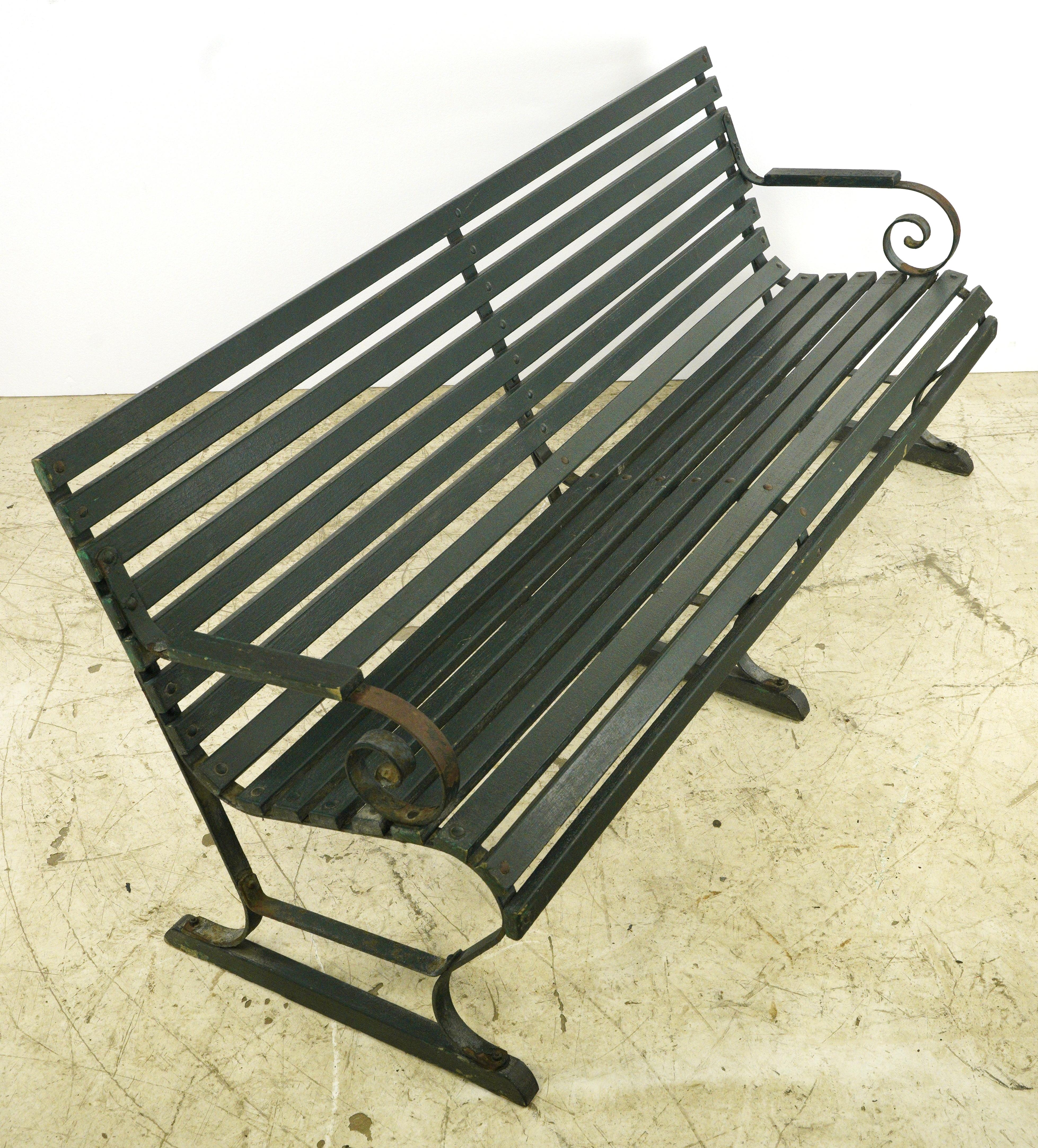 20th Century Belmont Park Racetrack Green Oak & Iron Outdoor Bench