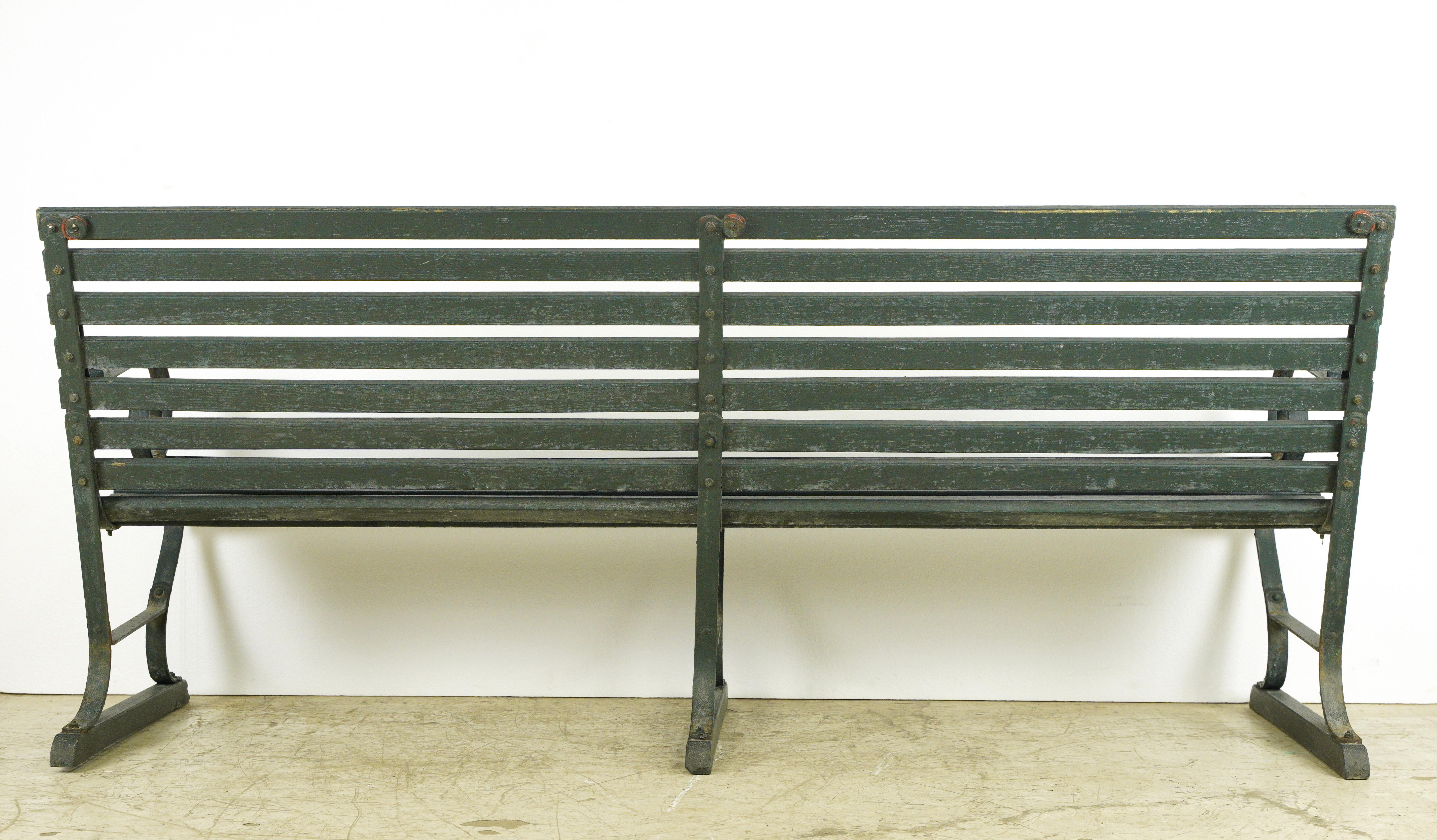 Belmont Park Racetrack Green Oak & Iron Outdoor Bench 2