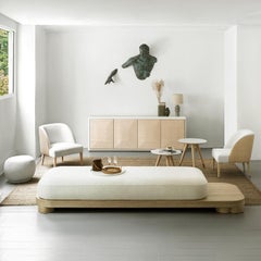 Belmont White with Oak Base Pouf from the Collezione Riviera