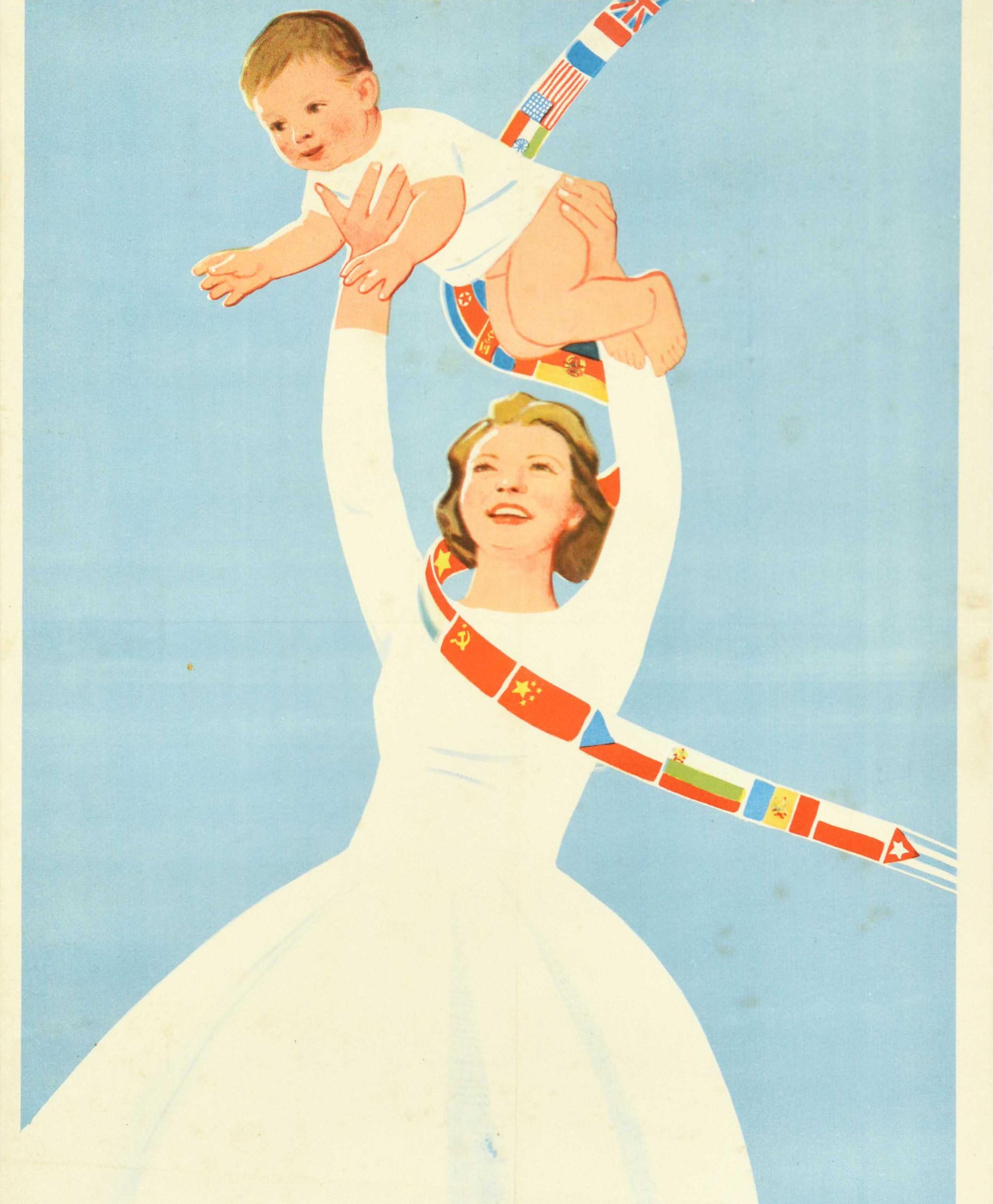 Original Vintage Poster International Children's Day For Life For Happiness USSR - Gray Print by Belopolsky