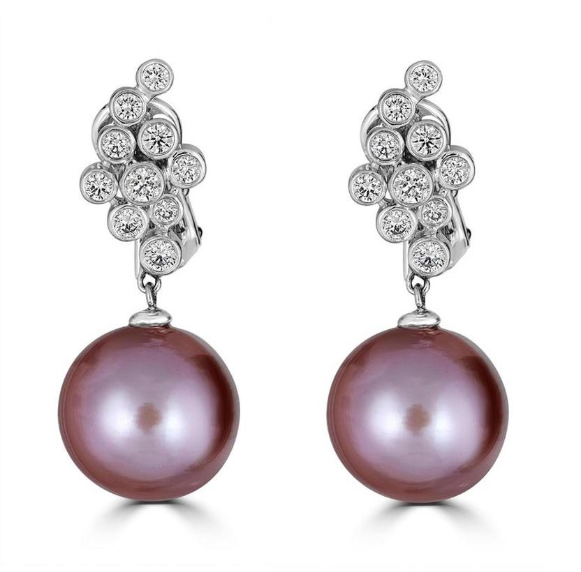Glamorous Pearl Earrings worthy of your most special occasions
Pearls: Round, Pink 13.8 mm Kasumiga Pearls
Stones: 0.99 carat Diamonds
Gold: 18K White Gold