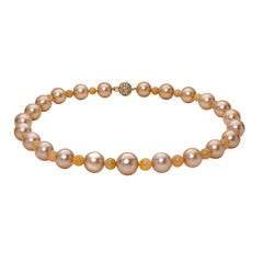 BELPEARL Fabulous Golden South Sea Pearl Necklace Set in Gold and Opals
