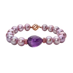 BELPEARL Kasumiga PInk Pearl Bracelet Set in 18 Karat Rose Gold, amethyst