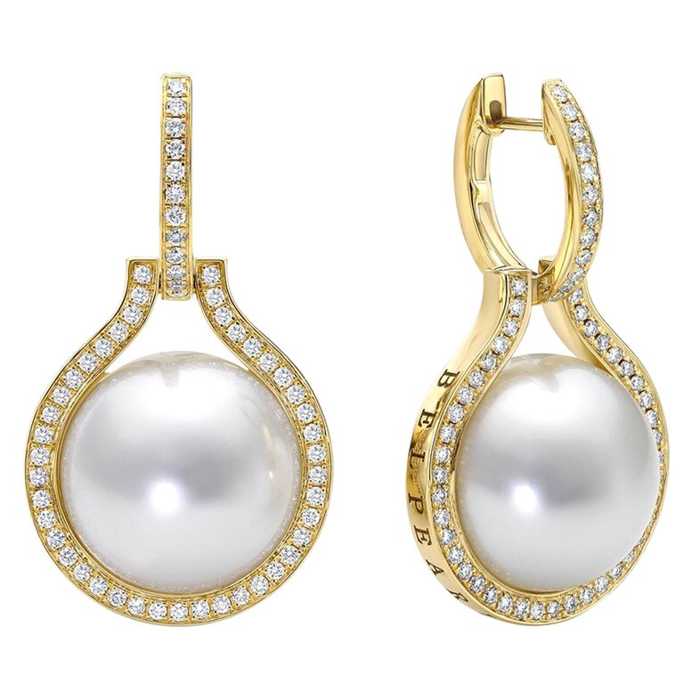 BELPEARL Kobe Grand South Sea Pearl and Diamond Earrings in 18 Karat ...