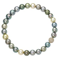 BELPEARL Magnificent, multi color Tahitian Pearl Necklace w/diamond clasp