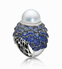 BELPEARL Statement, South Sea Pearl, Sapphire and Diamond Ring Set in 18K Gold