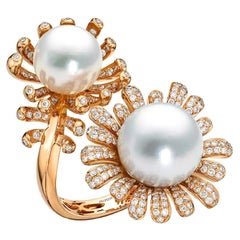 BELPEARL Chic floral South Sea Pearl Ring Set in 18 Karat Rose Gold, Diamonds