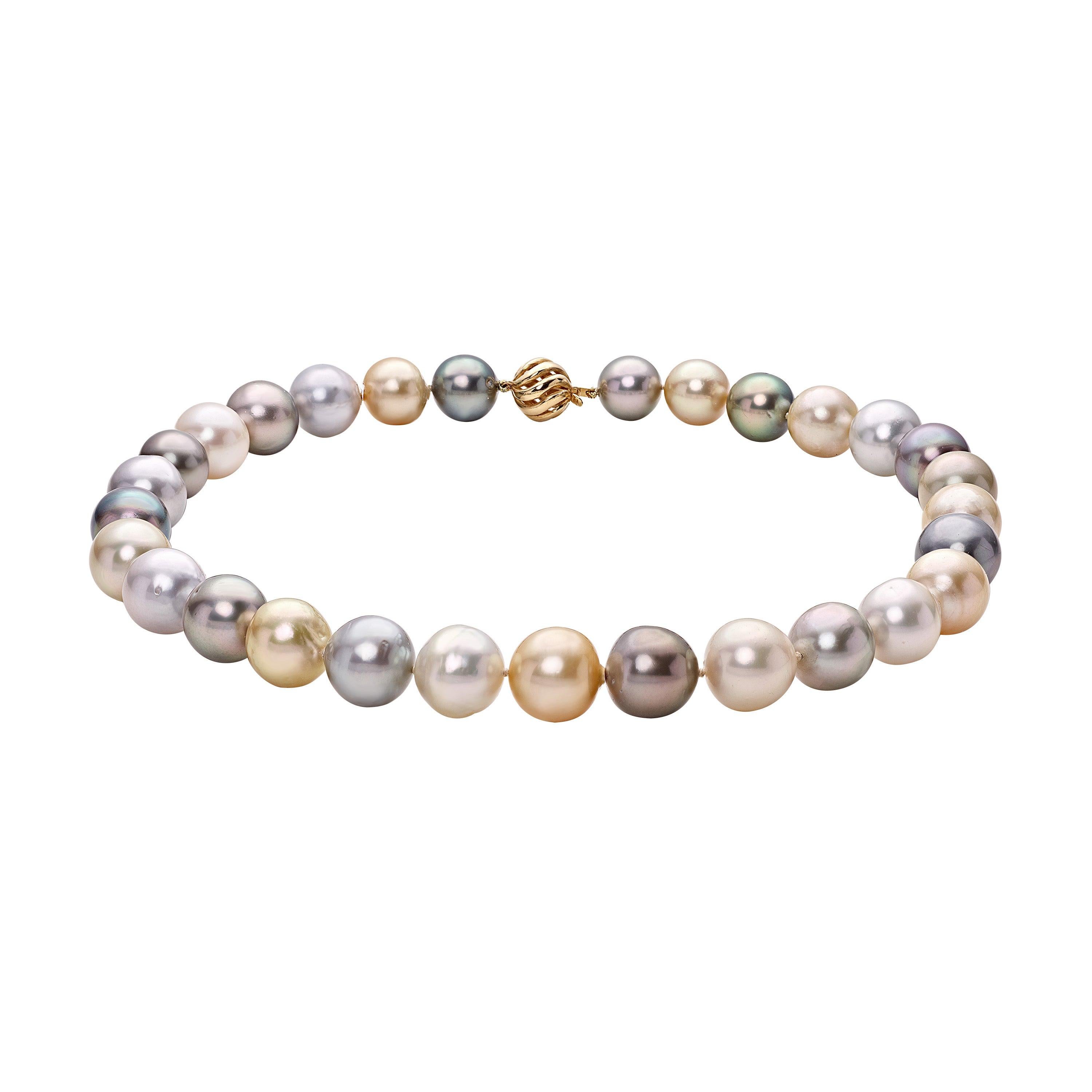 BELPEARL Sumptuous, Natural Color Tahitian & South Sea Multi-Color Pearl Necklace For Sale