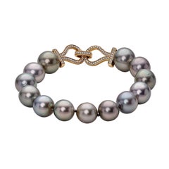 BELPEARL Tahitian Pearl Bracelet Set in 18 Karat Gold & Diamonds