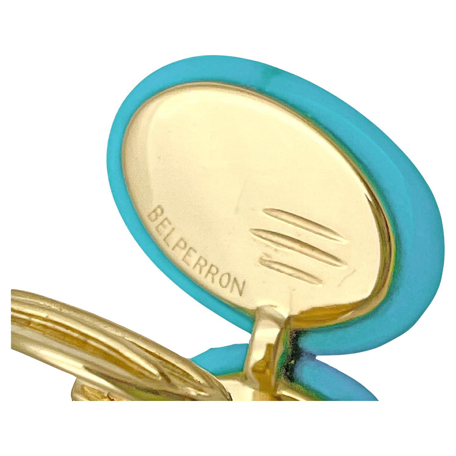 Belperron 18k Yellow Gold Turquoise Gemini Earclips In Excellent Condition For Sale In Palm Beach, FL