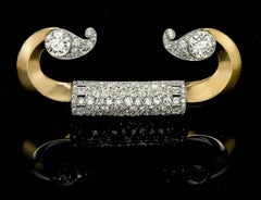 Belperron Art Deco Gold Platinum Diamond Fibula Brooch