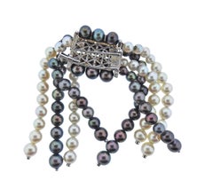 Belperron Diamond Pearl Platinum Gold Tassel Brooch Pin