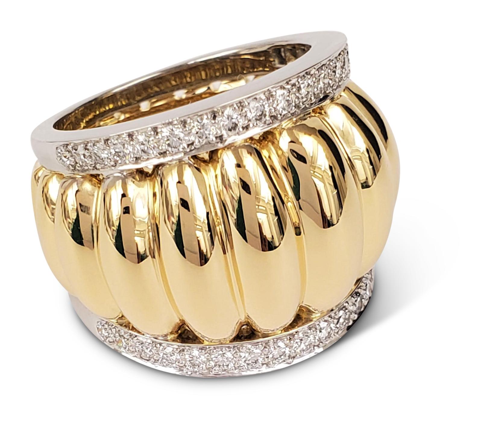 Round Cut Belperron 'Godrons' Gold Platinum and Diamond Ring