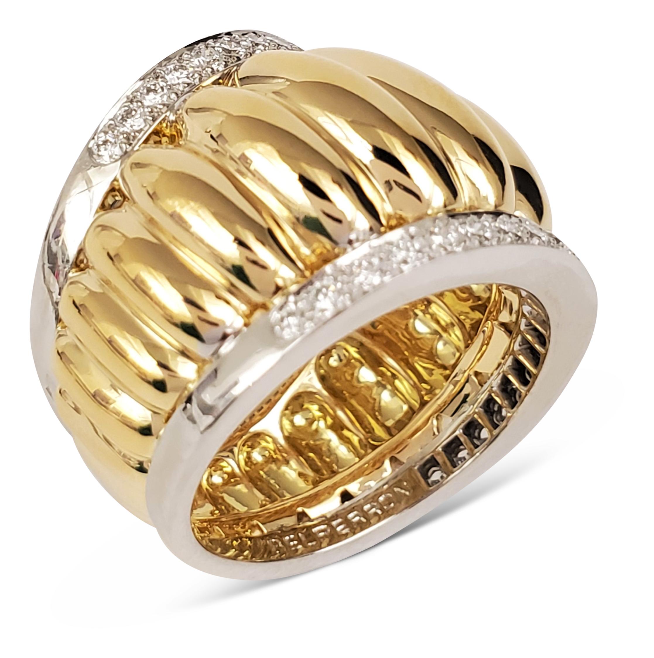 Belperron 'Godrons' Gold Platinum and Diamond Ring In Excellent Condition In New York, NY