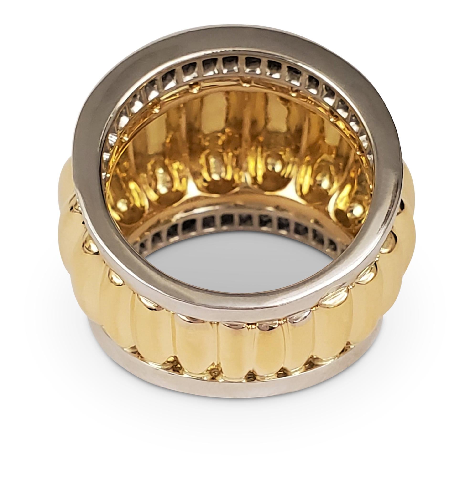 Women's or Men's Belperron 'Godrons' Gold Platinum and Diamond Ring