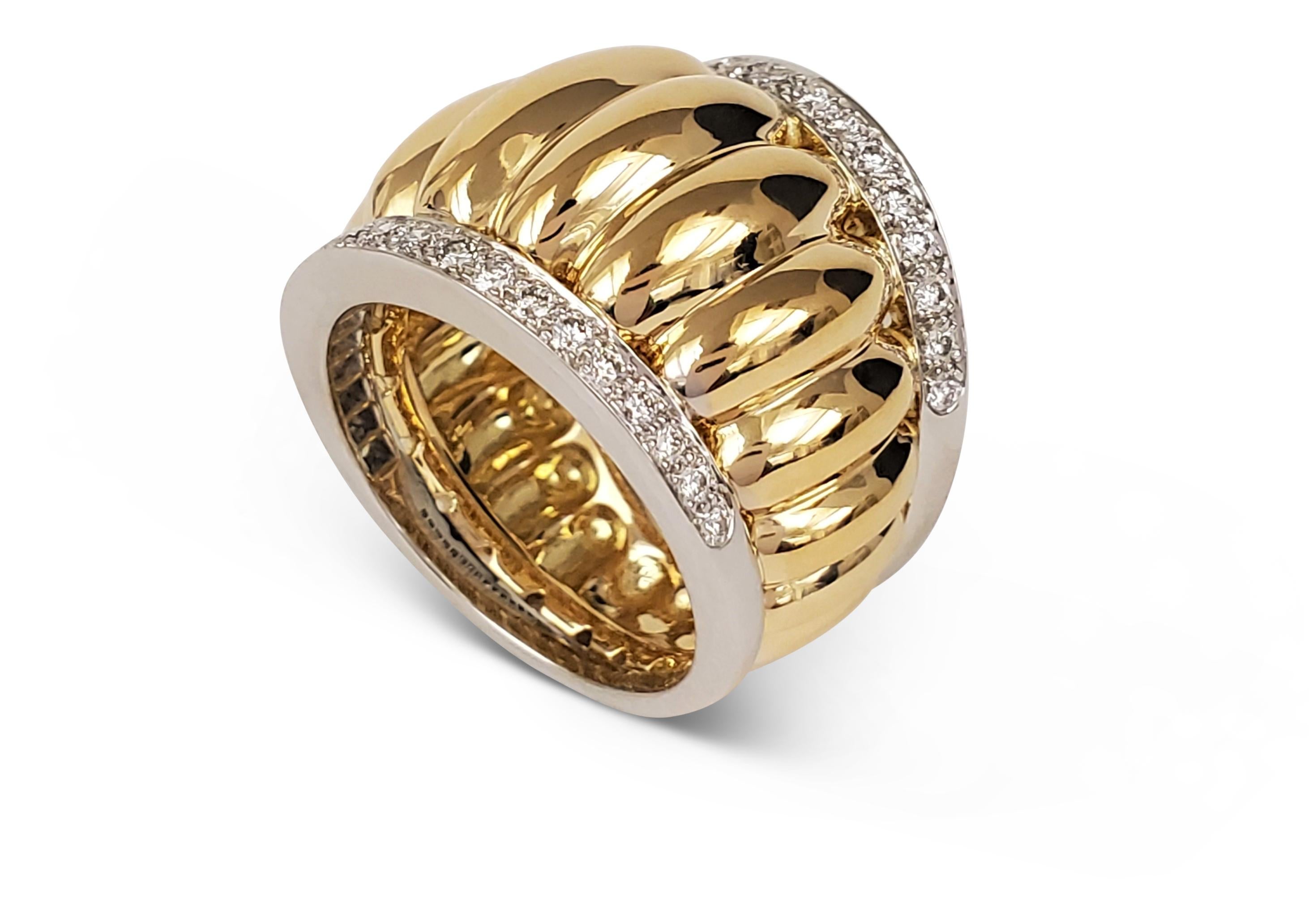 Belperron 'Godrons' Gold Platinum and Diamond Ring 1