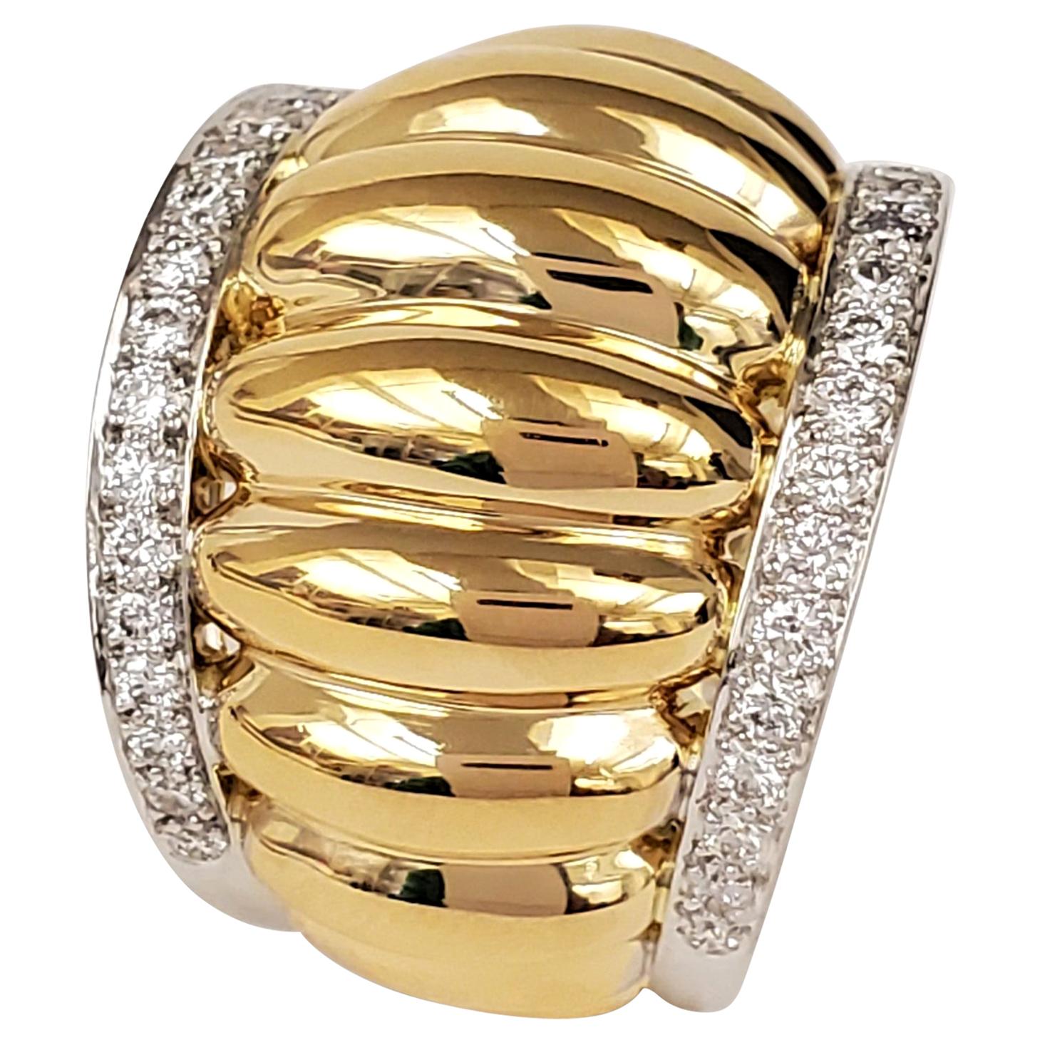 Belperron 'Godrons' Gold Platinum and Diamond Ring