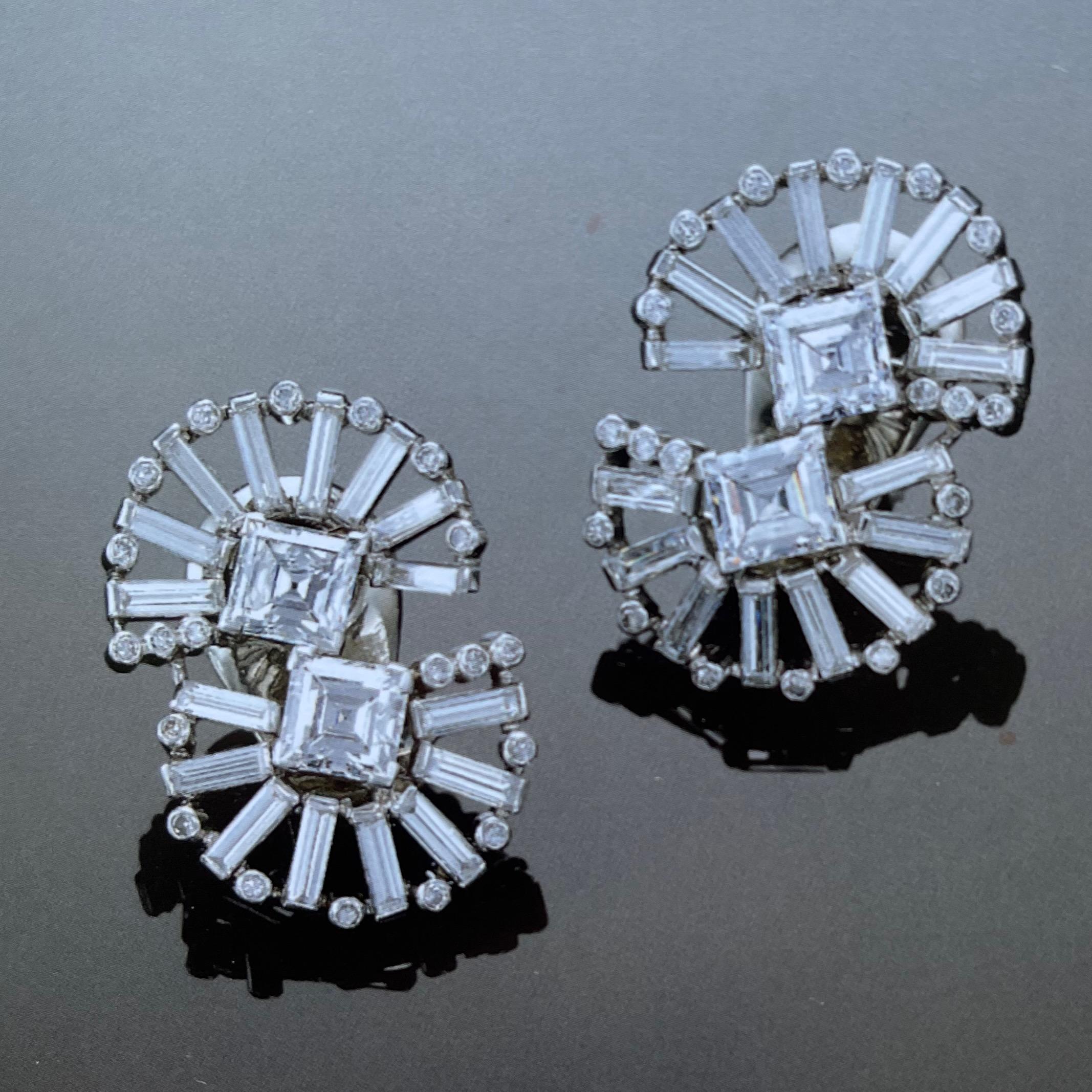 Belperron Mid-Century Platin Diamantfächer-Ohrringe mit Quadratschliff (Moderne) im Angebot