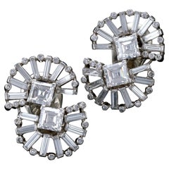 Belperron Mid-Century Platinum Square-Cut Diamond Fan Earrings