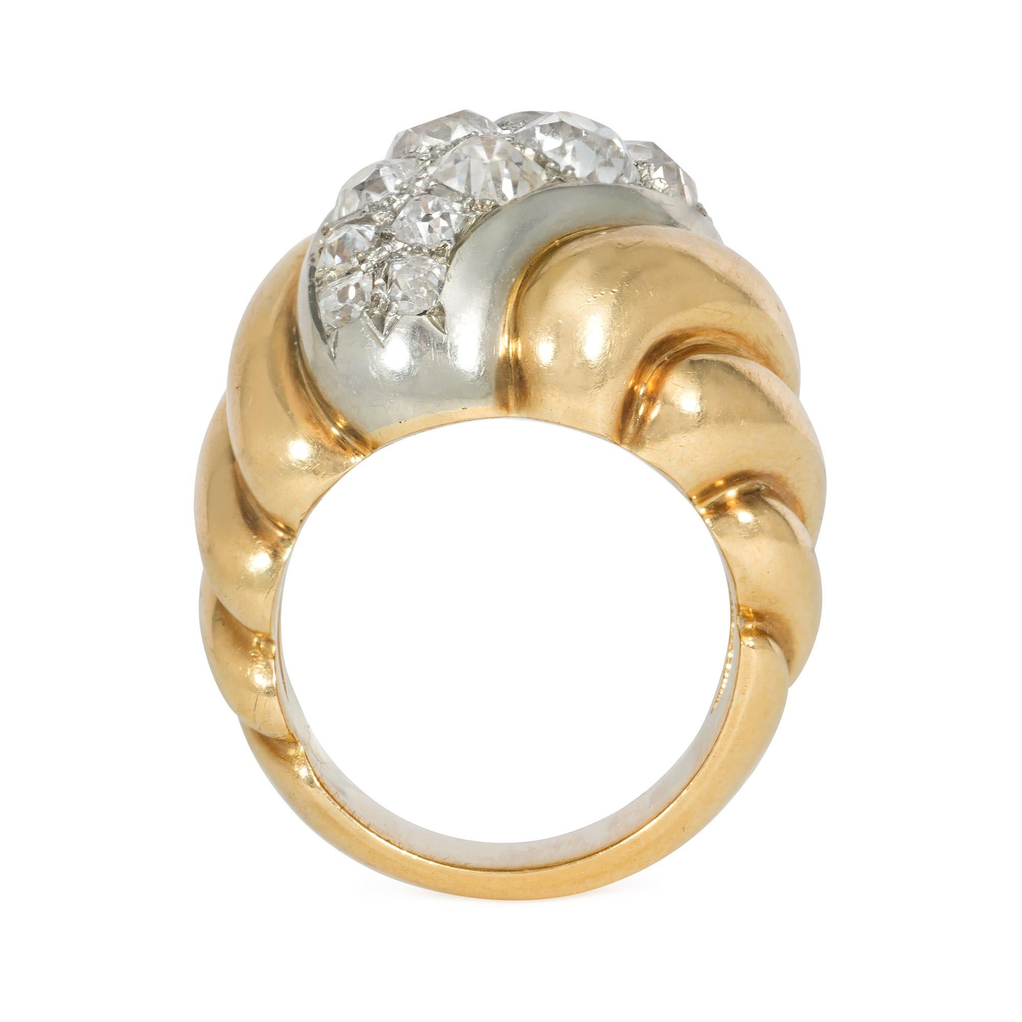 Belperron Retro Torsade-Ring aus Gold und Diamanten mit Echtheitszertifikat (Alteuropäischer Brillantschliff) im Angebot