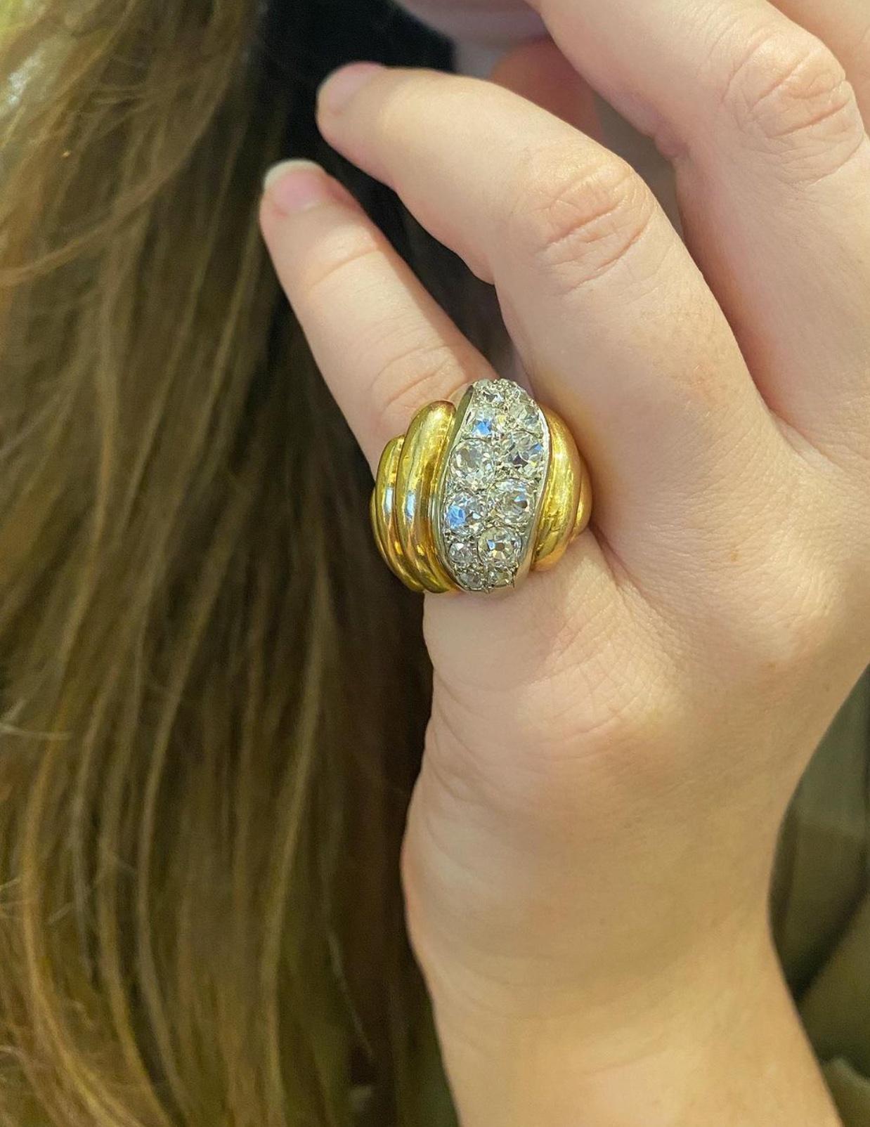 Belperron Retro Torsade-Ring aus Gold und Diamanten mit Echtheitszertifikat im Angebot 1