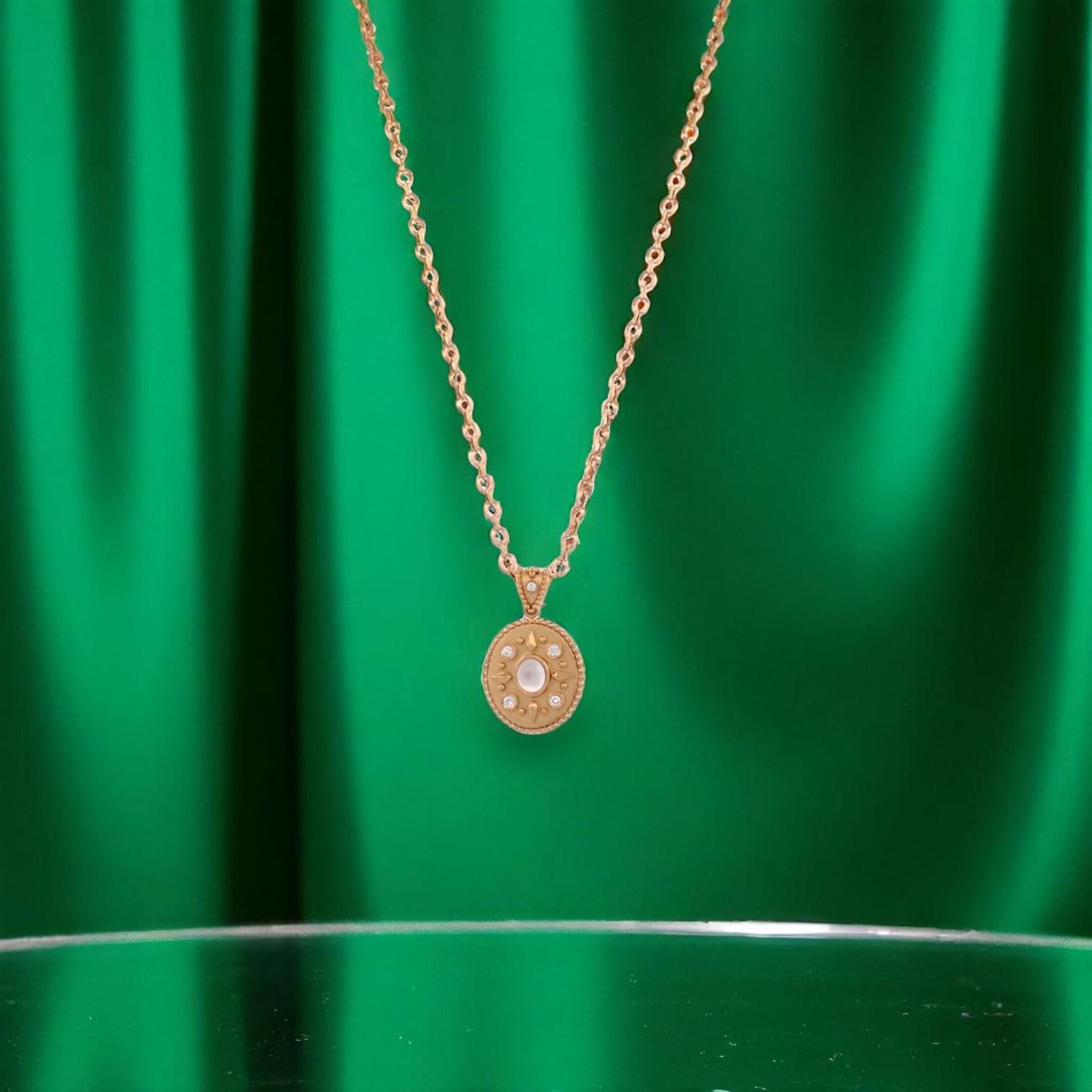 Women's Belphoebe  18k Yellow Gold Pendant – 1.18 ct Mother of Pearl & .12 ctw Natural For Sale