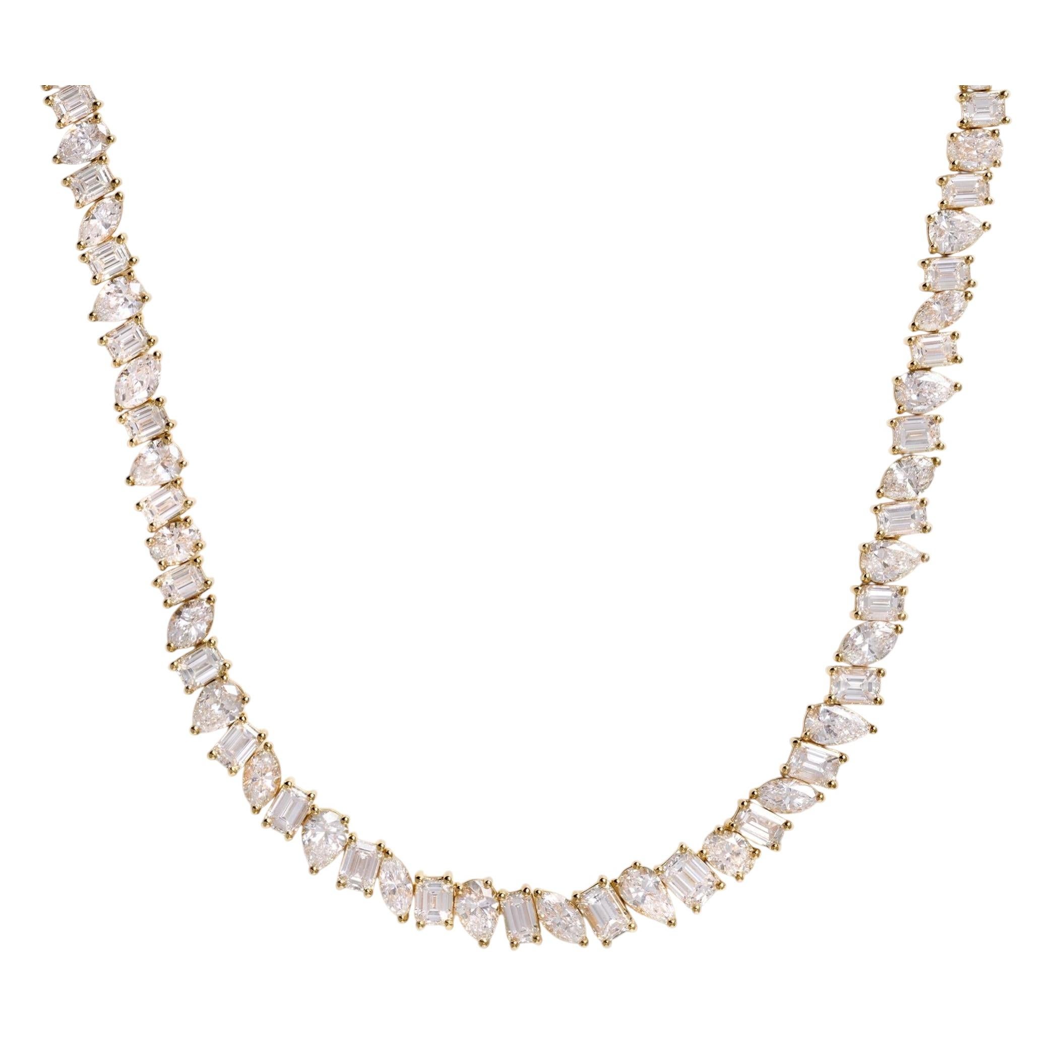 Belrose Estate Jewelers Mixed Cut 29 Carat Diamond Yellow Gold Tennis Necklace