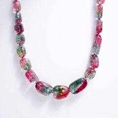 Belrose Estate Jewelers Multicolor Watermelon Tourmaline Beads Necklace