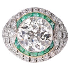Belrose Jewelers Art Deco 5.55ct Old European Diamond & Emerald Bombé Ring