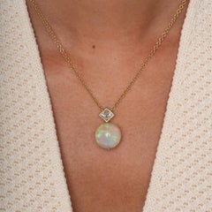 Belrose Jewelers Modernist 21 Carat Opal Orb Diamond Sphere Pendant Necklace