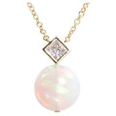 Belrose Jewelers Modernist 21 Carat Opal Orb Diamond Sphere Pendant Necklace