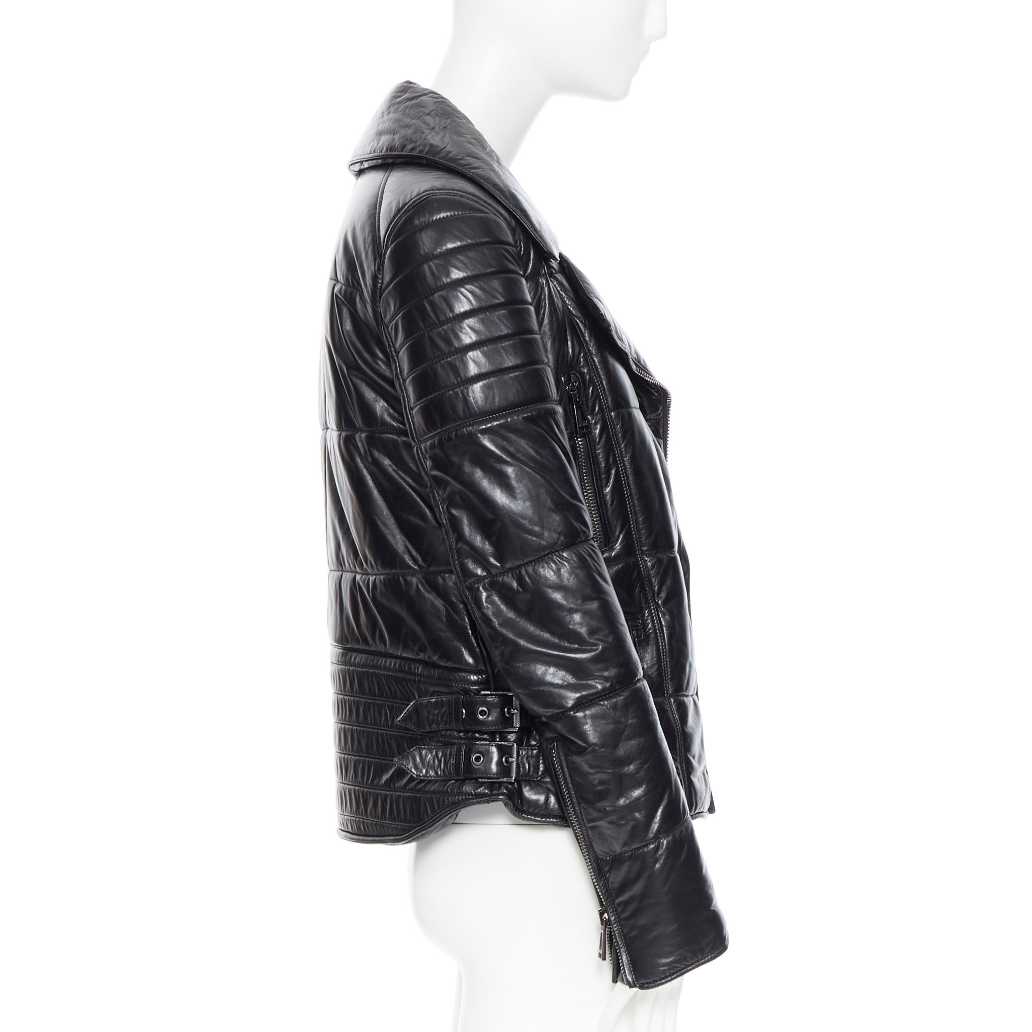 Black BELSTAFF 100% black leather motorcycle asymmetric zip padded winter jacket FR40