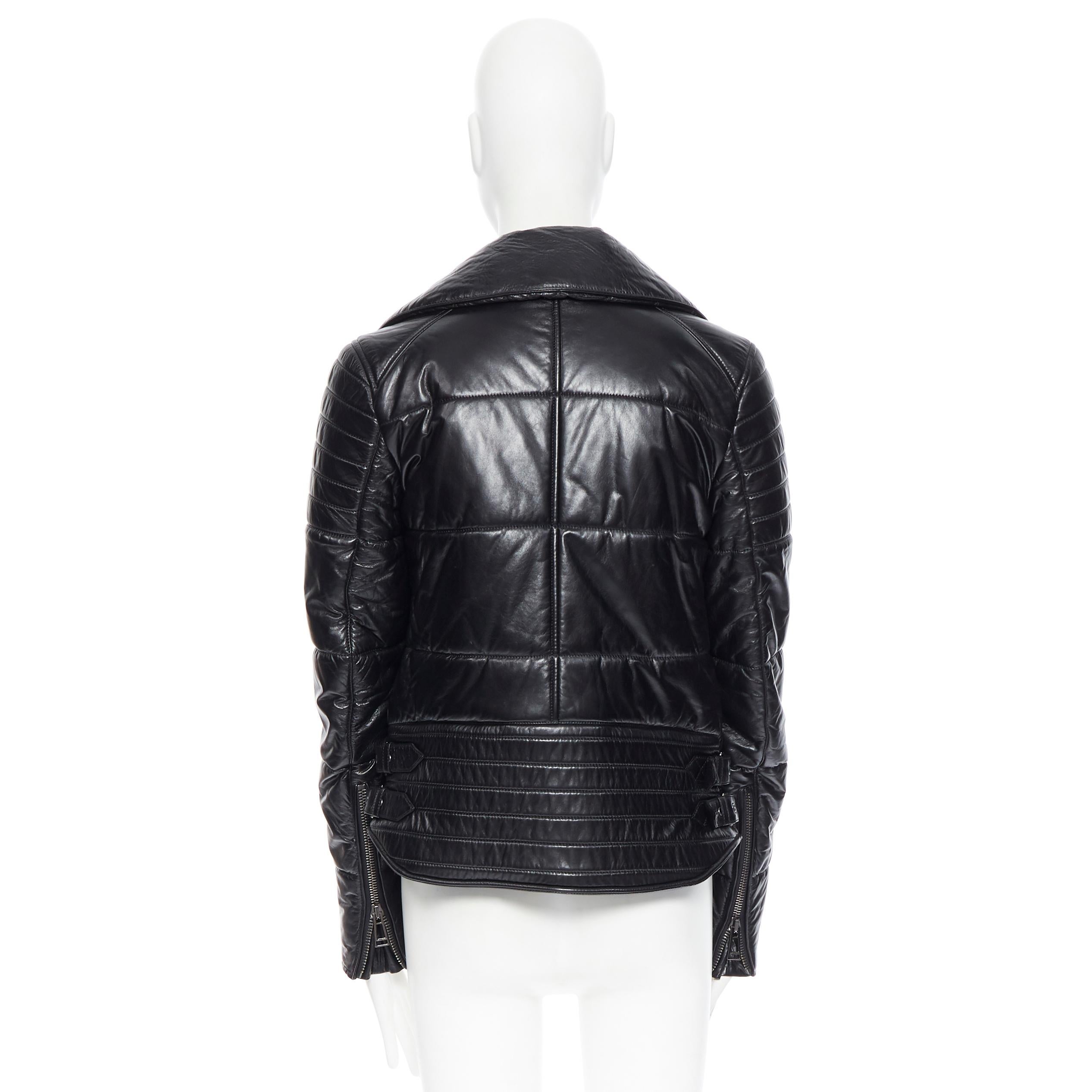 BELSTAFF 100% black leather motorcycle asymmetric zip padded winter jacket FR40 In Good Condition In Hong Kong, NT